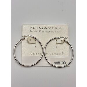 Primavera Sterling Silver Hoop Earrings Tarnish‎ Free Latch Back 32mm Round